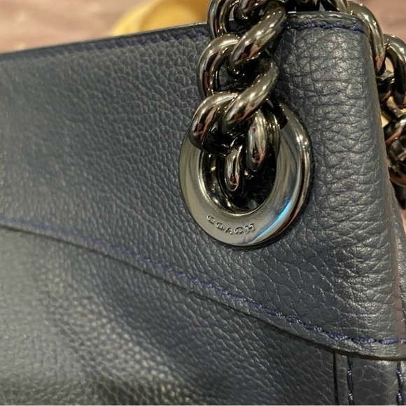 Coach Edie Dark Blue Leather Shoulder Bag - Picture 6 of 8